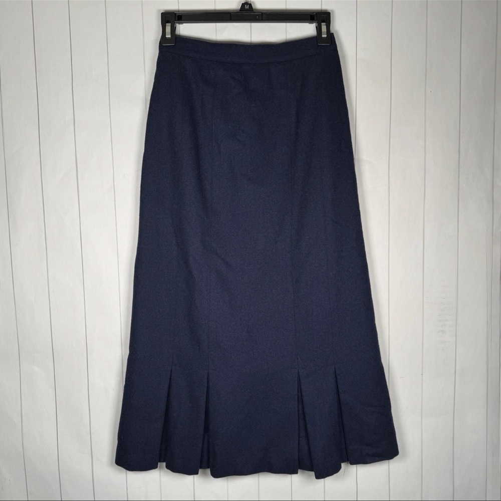 Vintage Crazy Horse 5/6 Wool Blend Pleated Midi Skirt Navy Blue Made In Italy